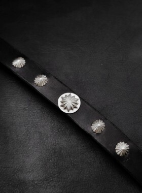古高桥吾郎潮925银菊花扣柳钉皮手环手工制作复古做旧手镯12MM