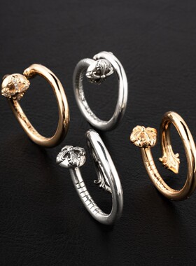 宗克罗心钉子戒指开口情侣潮流