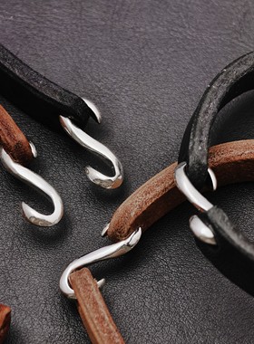 古高桥吾郎潮黑枥木棕色皮手环925银一生之环情侣复古男女手镯