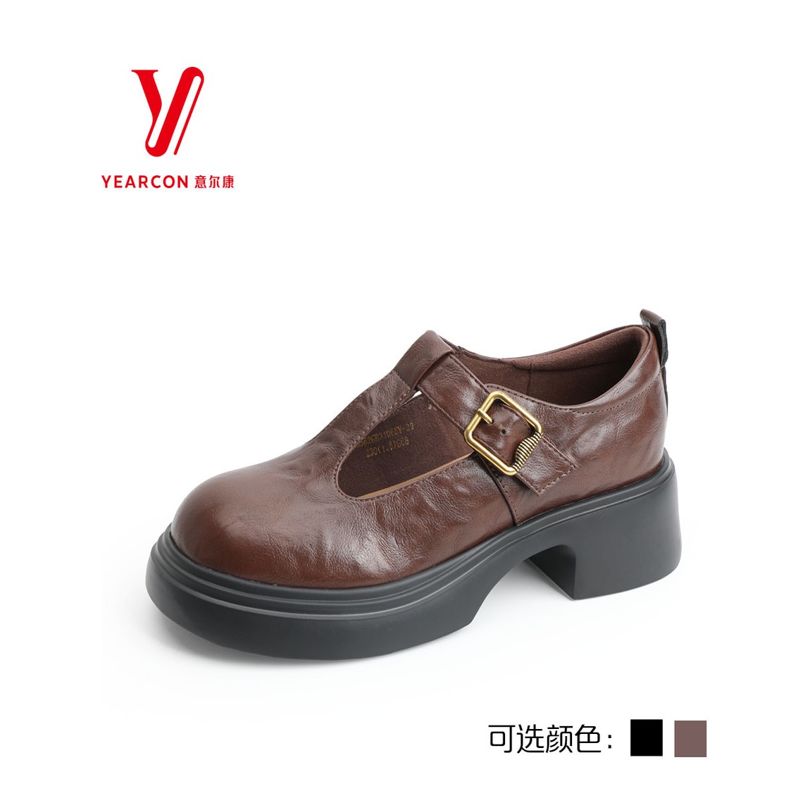 意尔康女鞋2025秋季新款真皮粗跟玛丽珍鞋显瘦小皮鞋5562GB31065Y - 图1