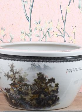 景德镇陶瓷鱼缸大号养金鱼缸客厅庭院睡莲碗莲荷花乌龟锦鲤书画缸