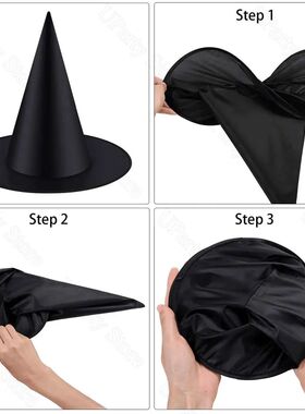 6/12Pcs Halloween Black Witches Hats with Rope Hanging Wizar