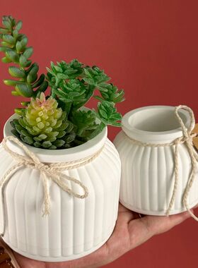 Round Stripe Flowerpot Silicone Mold DIY Concrete Cement Pla