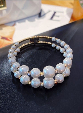 网红名媛珍珠手链女ins小众设计手镯开口超仙气质闺蜜手饰品女