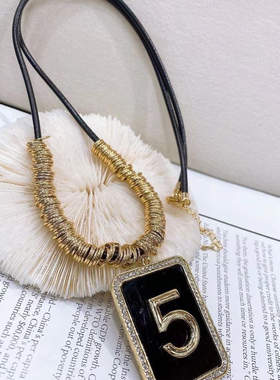 2024新款小香风字母数字5吊坠项链女轻奢高级感锁骨链毛衣颈链长