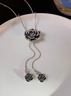 秋冬衣服挂饰时尚玫瑰花长款项链女百搭韩国简约毛衣链挂链配饰品