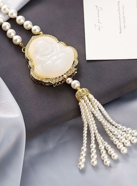 新款时尚百搭项链女长款小众设计毛衣链吊坠大气佛祖配饰合金