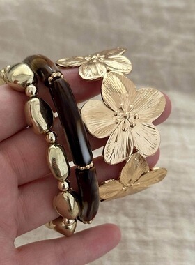 欧美金色蝴蝶花朵手镯夏季沙滩度假饰品小众百搭开口手镯配饰