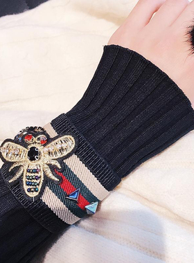 欧美复古时尚潮人蜜蜂条纹镶钻手镯个性趣味啪啪圈宽手环手饰品女