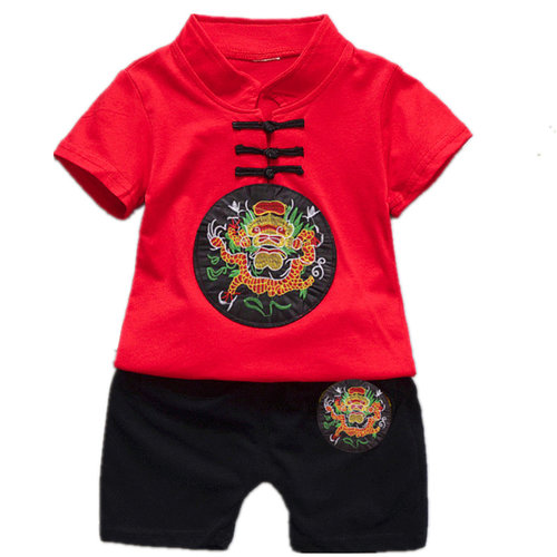 小童装男新款唐装0一1-3周岁宝宝中国风红色喜庆礼服套装短袖夏装-图3
