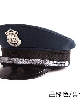 新款保安大檐帽新交通白色藏青色平顶帽卷沿演出制服工装帽子正品
