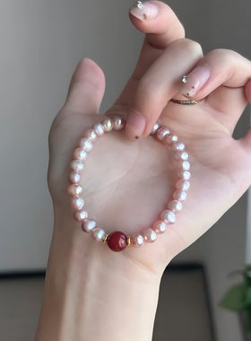 天然粉色淡水珍珠手链