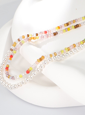 彩虹珍珠项链淡水珍珠锁骨颈链