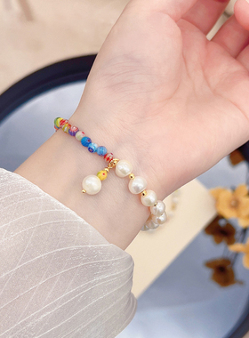 同款琉璃彩珠串珠笑脸珍珠手链