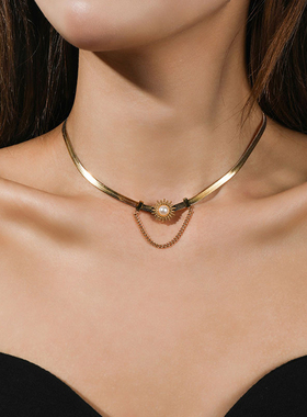 法式蛇骨链拼接芒星珍珠项链女
