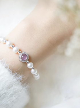 kevkev樱花粉宝石珍珠手链女轻奢小众精致复古手串高级