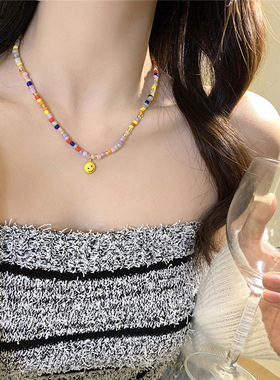 彩色串珠笑脸项链女同款