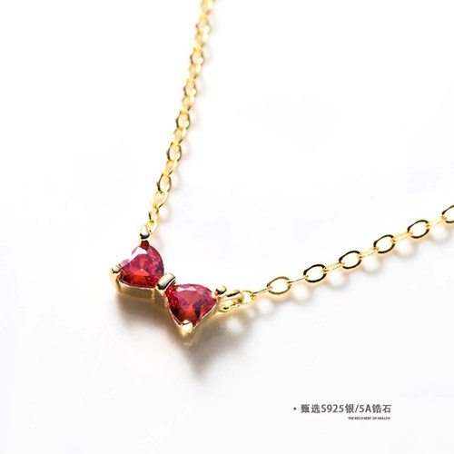 王星越同款925银蝴蝶结 tsutsumi项链女高级感轻奢爱心锁骨链礼物 - 图0