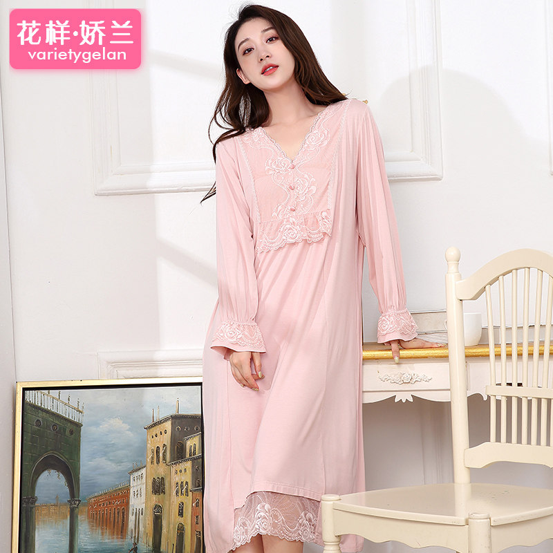 2023春秋新款蕾丝甜美公主睡衣裙 花样娇兰睡裙