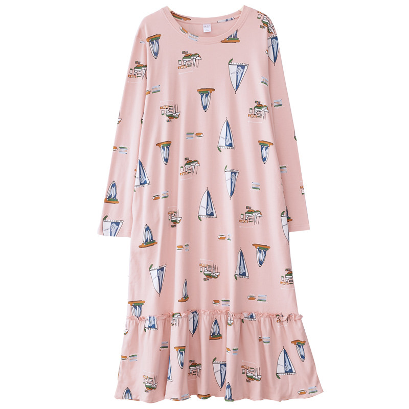 睡裙女式全棉长袖新款带口袋长裙 花样娇兰睡裙