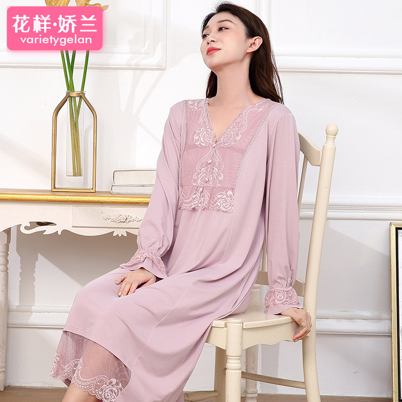 2023春秋新款蕾丝甜美公主睡衣裙 花样娇兰睡裙