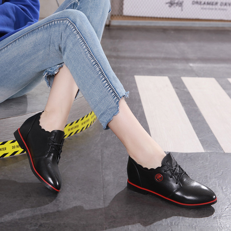 女士软底皮鞋真皮舒适春秋季系带内增高休闲鞋平底女式红色鞋子女,淘宝优惠券,粉丝福利购,淘宝优惠卷