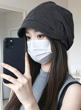 韩系短檐堆堆帽女款褶皱大头围宽松包头帽时尚显脸小帽子可调节