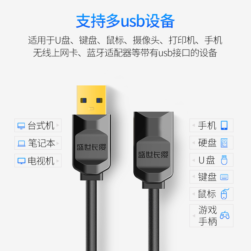 USB3.0延长线1/3/5米公对母数据线高速手机充电无线网卡打印机电脑连接键盘U盘鼠标接口转接线加长 - 图1