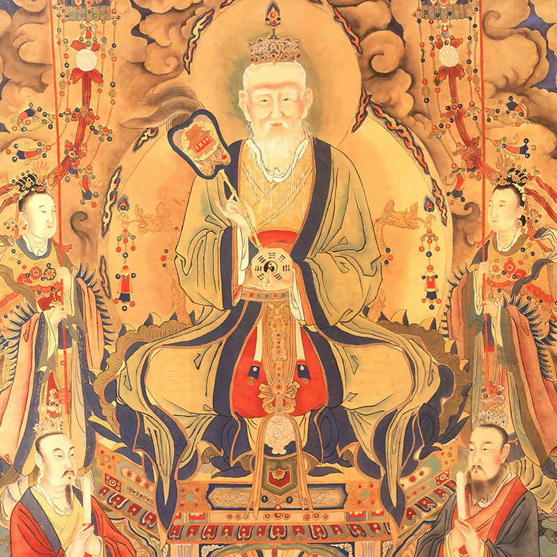 道家三清祖师画像元始道德灵宝天尊神像供奉水陆画道场法事装饰画-图0