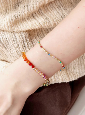 复古小众彩色琉璃水晶串珠手链