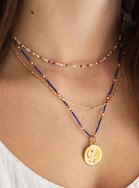 蓝色青金石淡水米粒珍珠项链