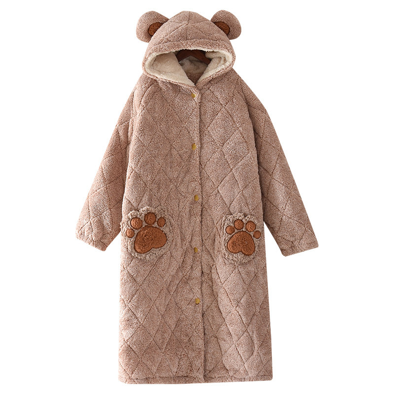 冬珊瑚绒三层夹棉加厚法兰绒睡衣 暖金博睡袍/浴袍