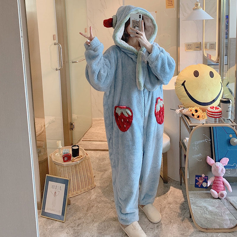 连体秋冬季加绒毛茸茸可爱冬天睡衣 暖金博睡衣/家居服套装