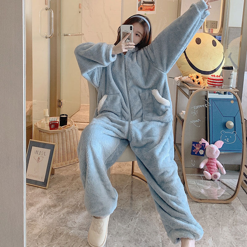 全身连体秋冬季加绒长款兔子睡衣 暖金博睡衣/家居服套装