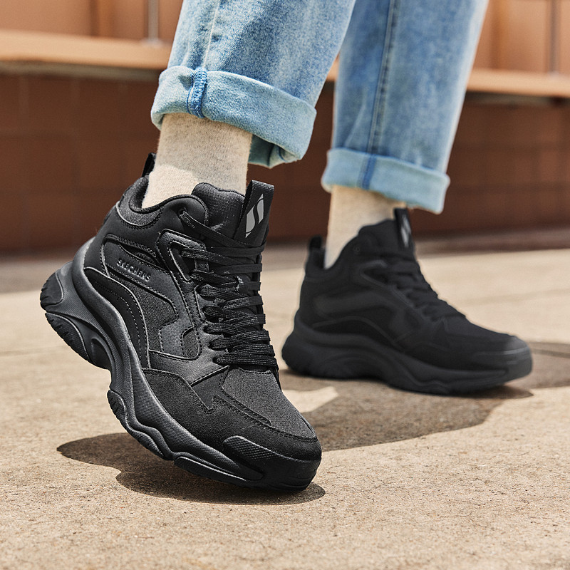 Skechers斯凯奇女士高帮运动鞋橡胶底耐磨中帮保暖增高鞋