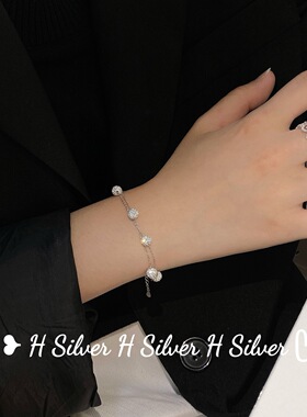 雪球絮果S925纯银爆闪满天星双层手链女轻奢小众设计精致手串叠戴