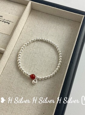 赤银坨925银纯天然红玛瑙手串女款白水晶手链女天然正品叠戴小众