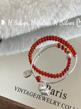 马跃禧门纯天然红玛瑙手串纯银925女士马年本命年招财手链串珠