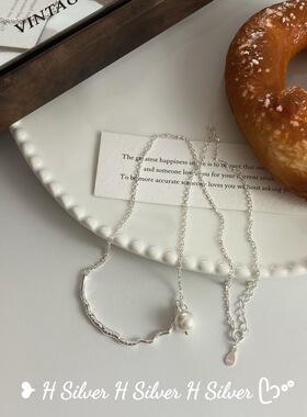 S925纯银韩版简约微笑锁骨珍珠项链女轻奢高级感2026年新款热