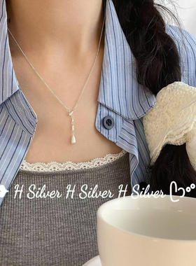拉丝S925银闪钻水滴项链