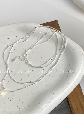 s925纯银双层叠带淡水珍珠锁骨链
