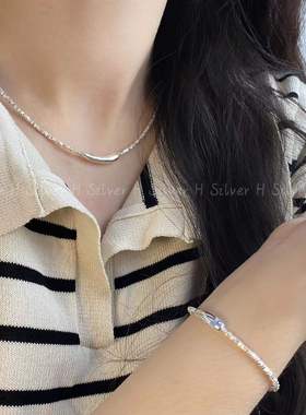 S925银银茄子简约项链手链