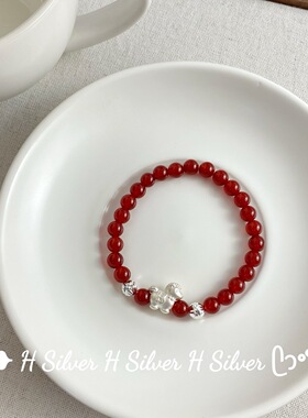 马踏红运天然玛瑙手串正品女款足银999马本命年红手绳手链叠戴