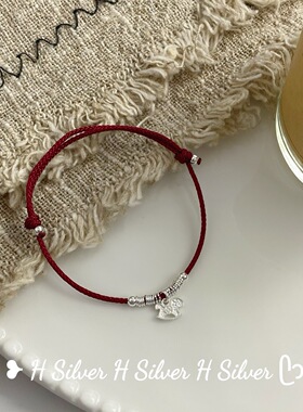 S925银本命年马上有钱红绳手链转运手串莲花莲藕片编绳过年手饰