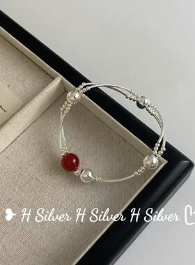 s925纯银8mm光珠弯管手链