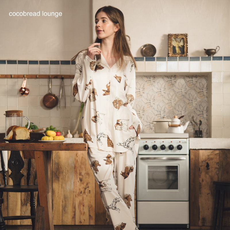 cocobread旗舰店纯棉睡衣女春秋长袖可爱秋季情侣家居服加大码宽松可外穿全棉套装0