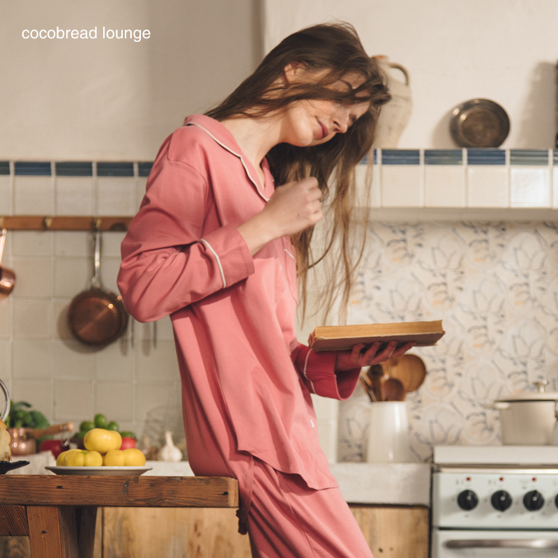 cocobread旗舰店纯棉睡衣女春秋长袖可爱秋季情侣家居服加大码宽松可外穿全棉套装1
