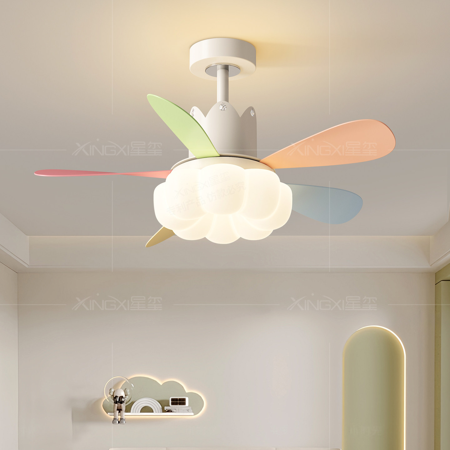 儿童房风扇吊灯奶油风马卡南瓜吊灯智能变频一体卧室餐厅电扇灯,淘宝优惠券,粉丝福利购,淘宝优惠卷