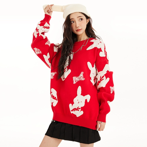 Оберег на день рождения, красный кролик, трикотажный весенний свитер для влюбленных, коллекция 2023, год кролика