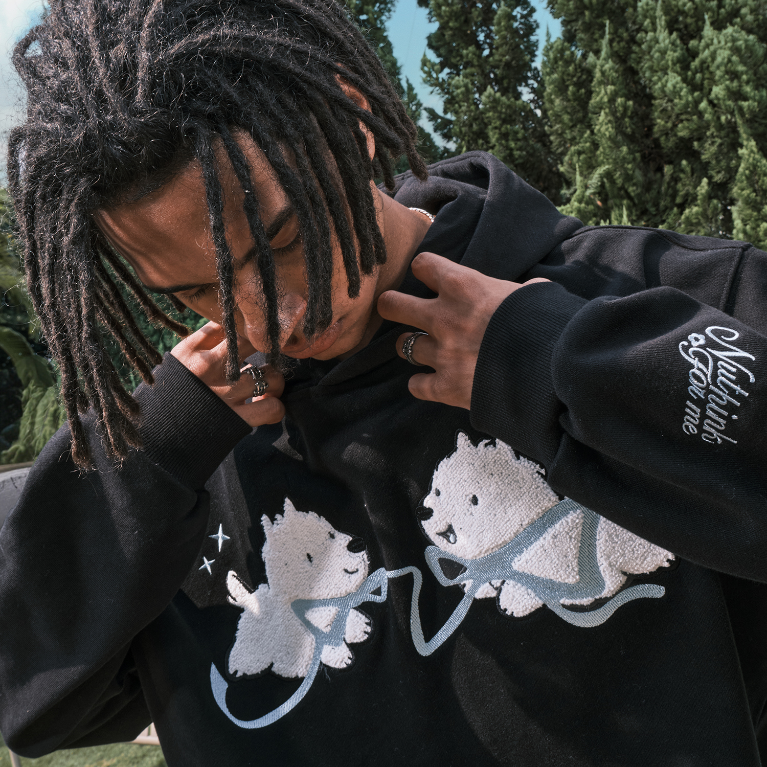 Nuthink美式复古卡通小狗刺绣连帽卫衣毛巾绣外套男女2025秋新款 - 图2